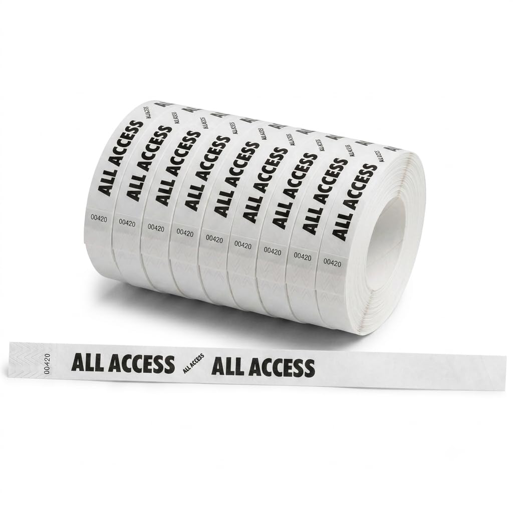 Glownary [2 Pack] White All Access Disposable Wristbands, Dupont™ Tyvek®, 3/4" x 10", 500 Count