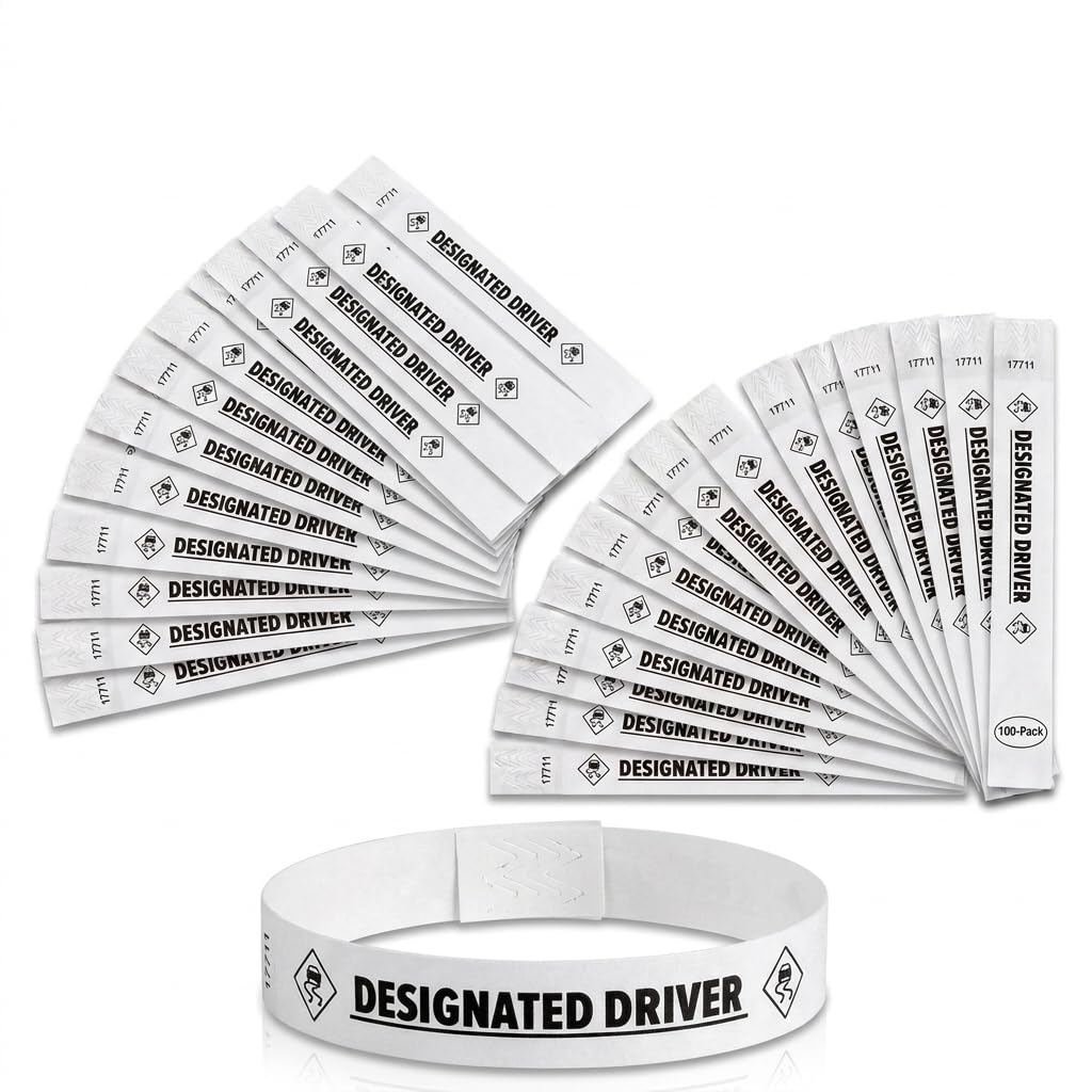 Glownary [2 Pack] White Designated Driver Disposable Wristbands, Dupont Tyvek, 3/4" x 10", 500 Count