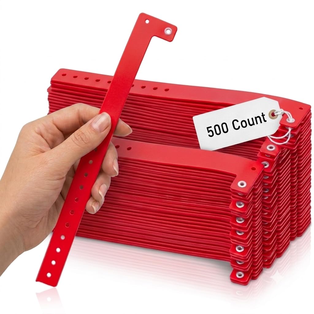 Glownary Neon Red Disposable Vinyl Wristbands, 3/4" x 10", Waterproof, 500 Count
