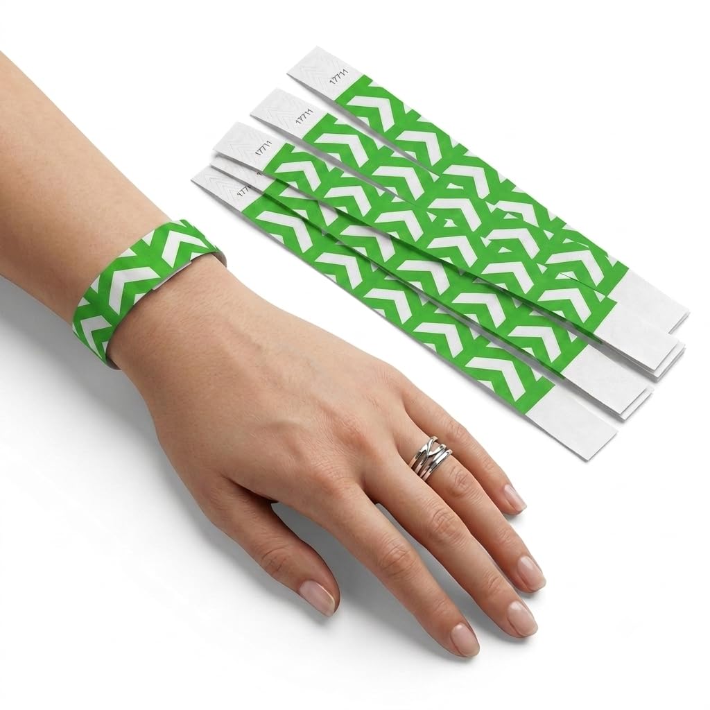 Glownary Neon Green Disposable Wristbands, Arrows Up Design, Dupont™ Tyvek®, 3/4" x 10", 500 Count