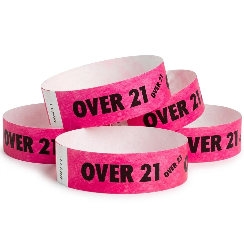 Glownary [2 Pack] Neon Pink Over 21 Disposable Wristbands, 3/4" x 10", Dupont Tyvek Material, 500 Count