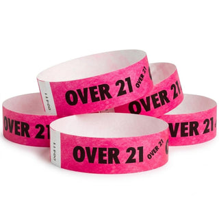 Glownary [2 Pack] Neon Pink Over 21 Disposable Wristbands, 3/4" x 10", Dupont Tyvek Material, 500 Count