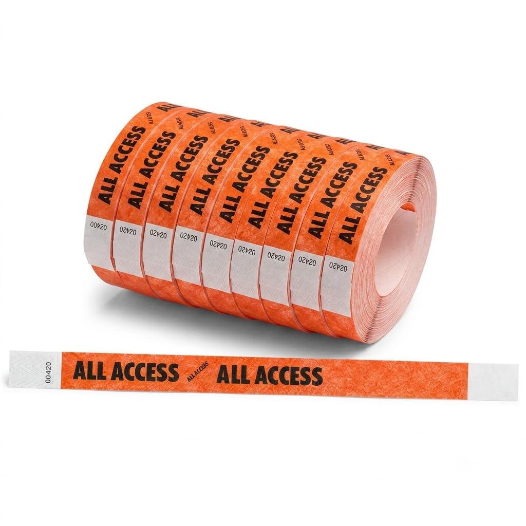 Glownary [2 Pack] Neon Red All Access Disposable Wristbands, Dupont™ Tyvek®, 3/4" x 10", 500 Count