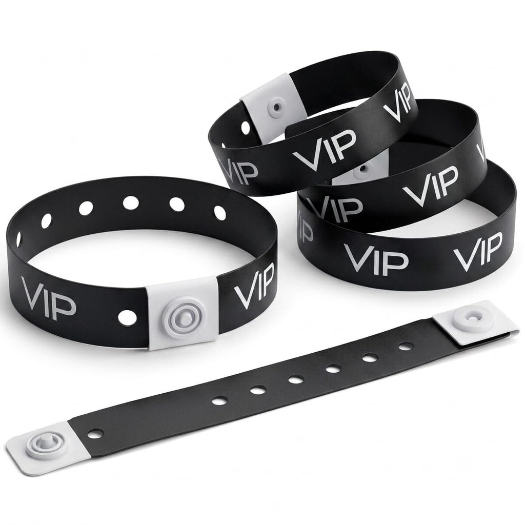Glownary [2 Pack] Black VIP Disposable Plastic Wristband, 5/8" x 10", Waterproof, 500 Count