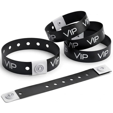 Glownary [2 Pack] Black VIP Disposable Plastic Wristband, 5/8" x 10", Waterproof, 500 Count