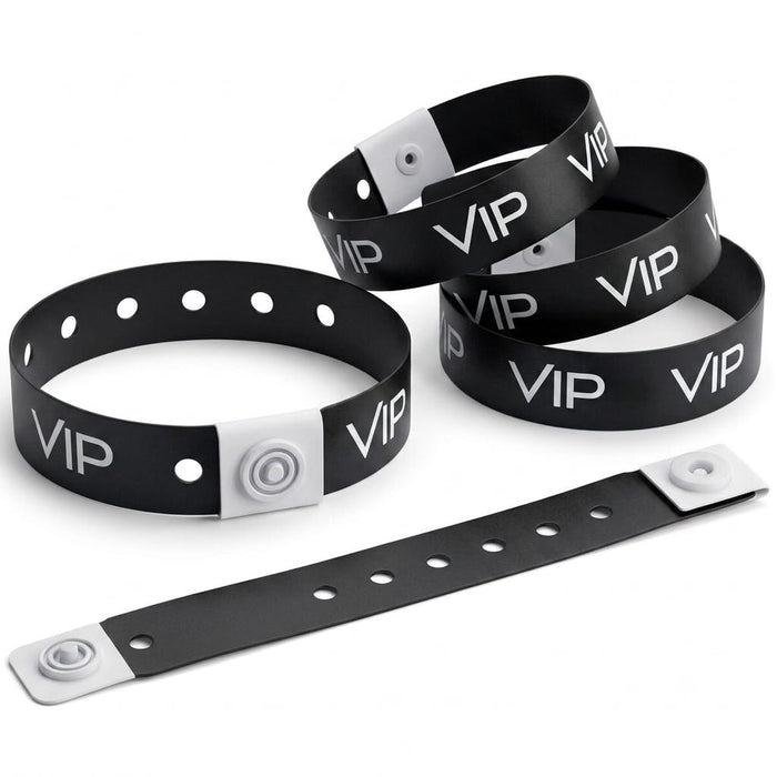 Glownary [2 Pack] Black VIP Disposable Plastic Wristband, 5/8" x 10", Waterproof, 500 Count