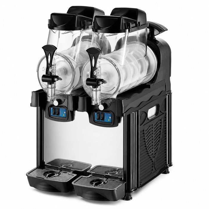 Glownary Double Bowl Frozen Beverage Machine, 1.6 Gallon per Bowl, Stainless Steel, Pourover Granita Slushy Dispenser, 120V, 16x20.7x28 Inches