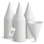 Glownary White Paper Cone Cup, 4 oz, Rolled Rim, Disposable, Conical Shape, 5000 Count