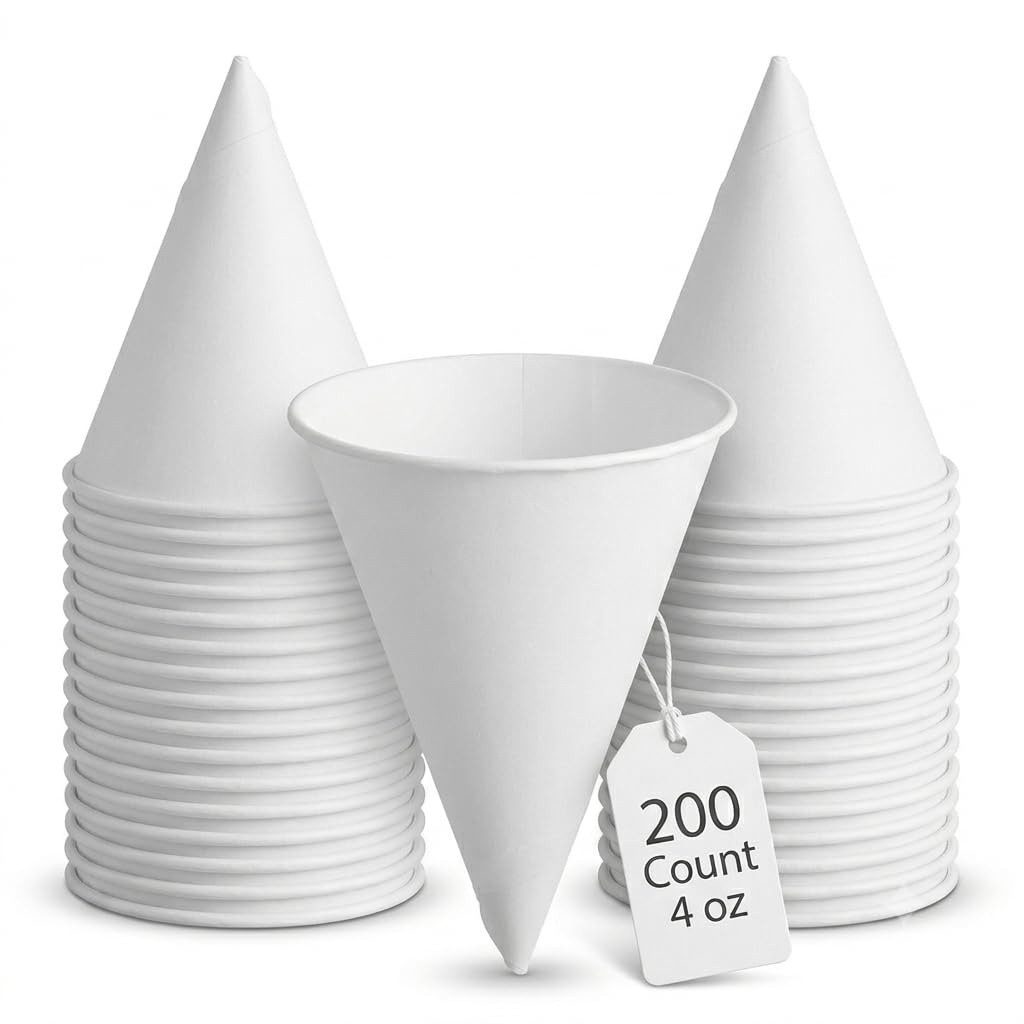 Glownary Printed Paper Cone Cup, 4 oz., Blue and White, Conical Shape, Rolled Rim, 200 Count