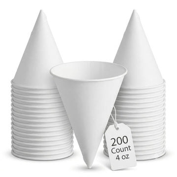 Glownary Printed Paper Cone Cup, 4 oz., Blue and White, Conical Shape, Rolled Rim, 200 Count