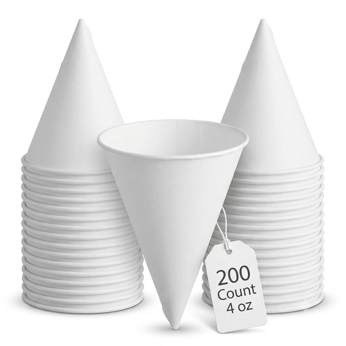 Glownary Printed Paper Cone Cup, 4 oz., Blue and White, Conical Shape, Rolled Rim, 200 Count