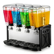 Glownary Quadruple Bowl Refrigerated Beverage Dispenser, 5 Gallon per Bowl, 20 Gallon Total, Stainless Steel, Black and Silver, Electric, 120V