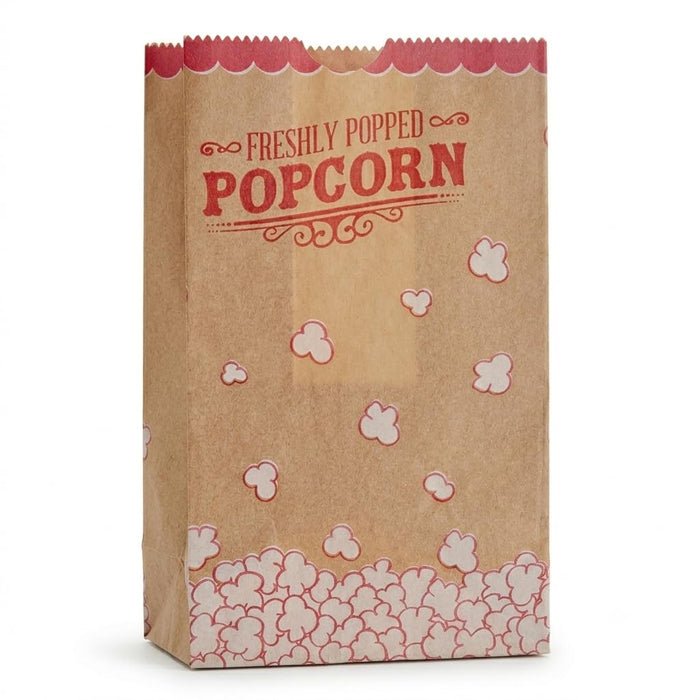 Glownary Kraft Popcorn Bags, 46 oz., 4 1/4 Inches, Grease-Resistant, Heat-Sealed, Red Print, 1000 Count