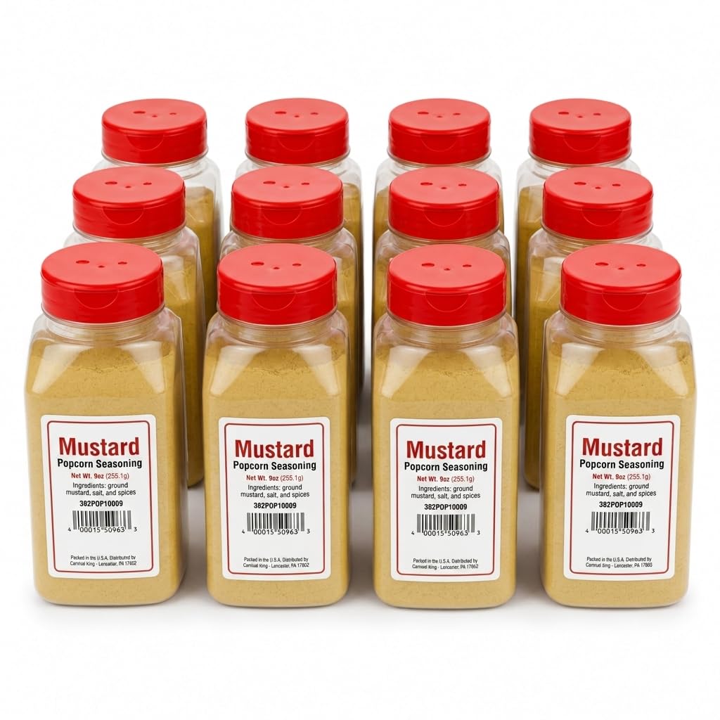 Glownary Mustard Popcorn Seasoning, 9 oz., Vegan, Vegetarian, Made in America, 12 Pack Case