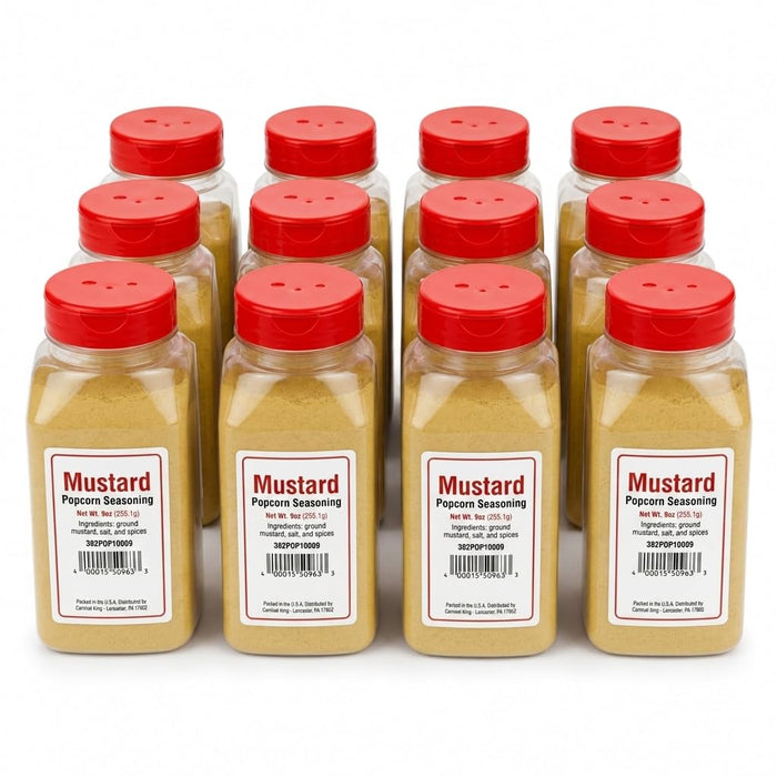 Glownary Mustard Popcorn Seasoning, 9 oz., Vegan, Vegetarian, Made in America, 12 Pack Case