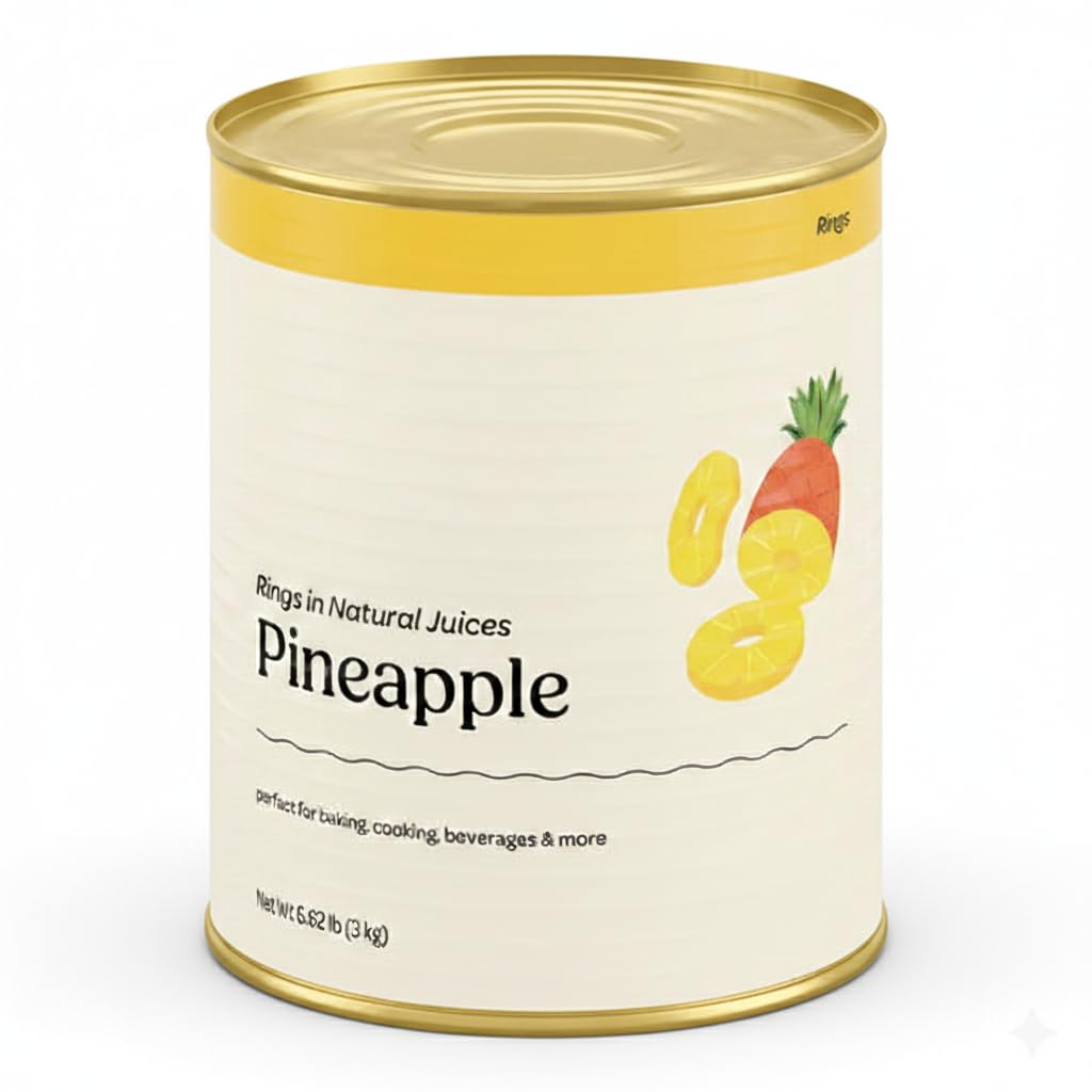 Glownary Sliced Pineapple Rings in Natural Juice, #10 Can, 106 oz, 6 Pack Case, Kosher