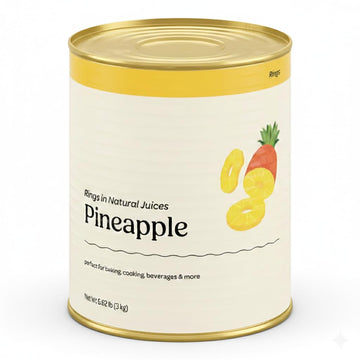 Glownary Sliced Pineapple Rings in Natural Juice, #10 Can, 106 oz, 6 Pack Case, Kosher