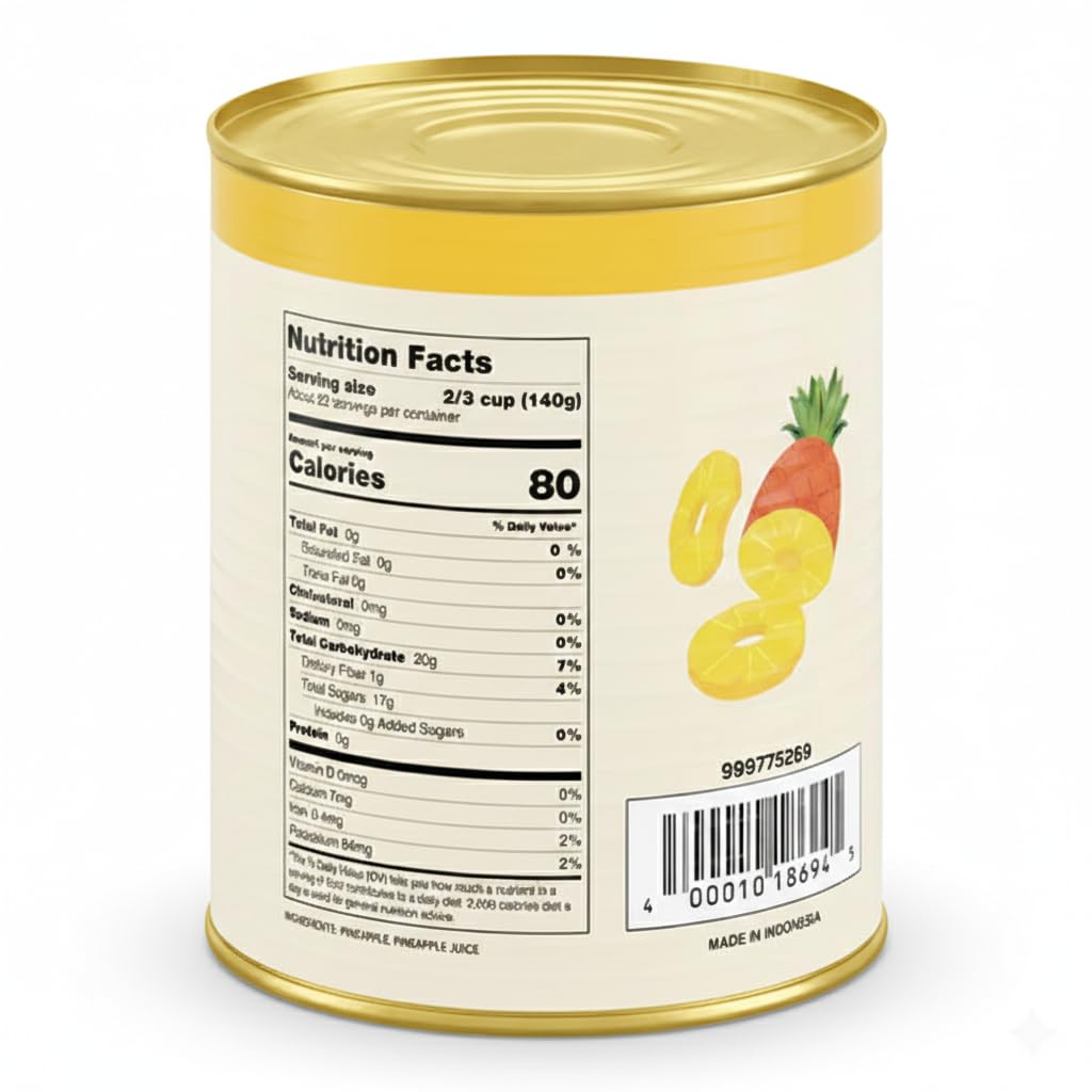 Glownary Sliced Pineapple Rings in Natural Juice, #10 Can, 106 oz, 6 Pack Case, Kosher view 2