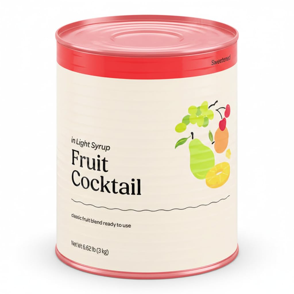 Glownary Fruit Cocktail in Light Syrup, #10 Can, 106 oz, 6 Pack Case, Diced Peaches Pears Pineapples Grapes Cherries