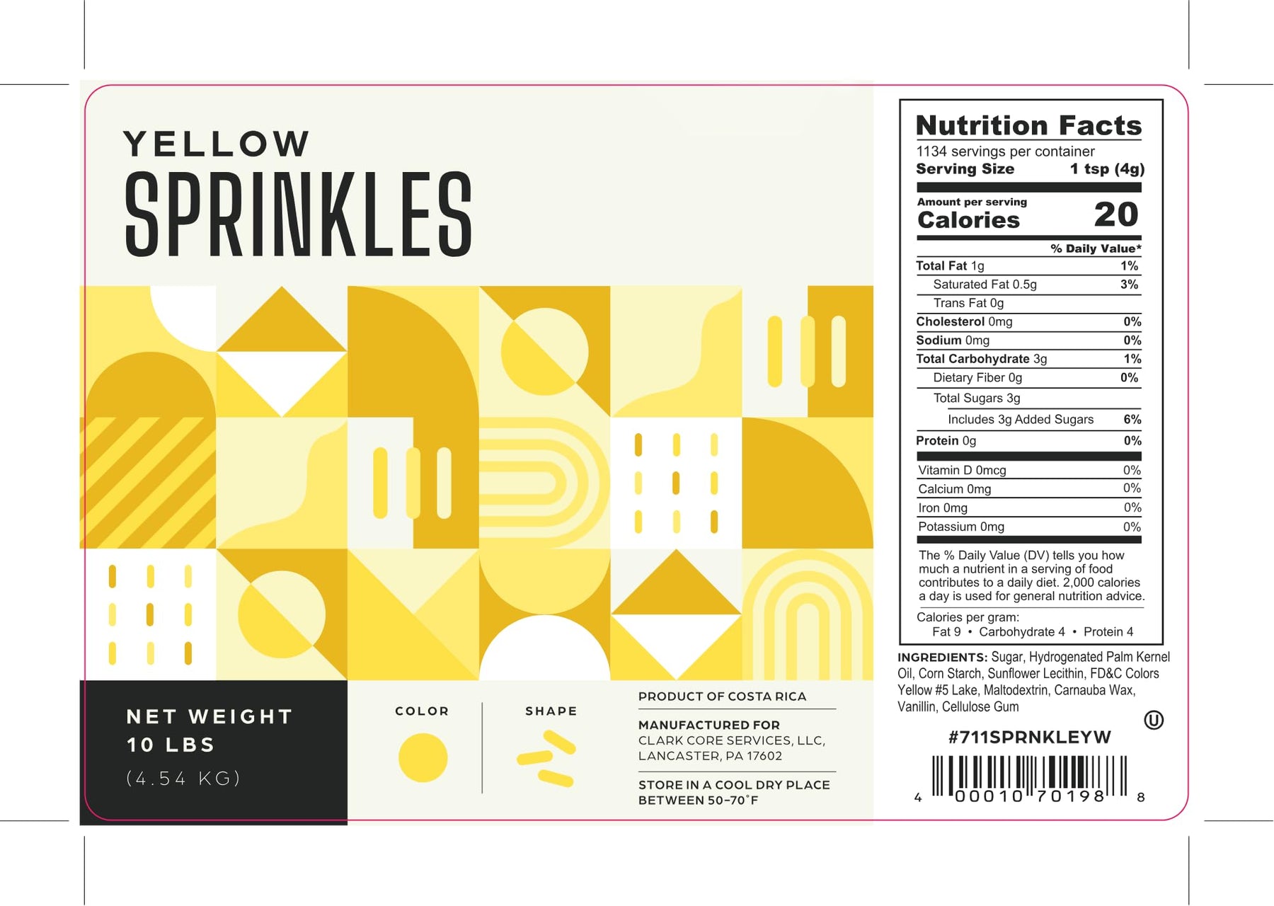 Glownary Yellow Sprinkles, 10 lb., Kosher, Gluten-Free, Dairy-Free, Vegetarian, Bulk Package view 2