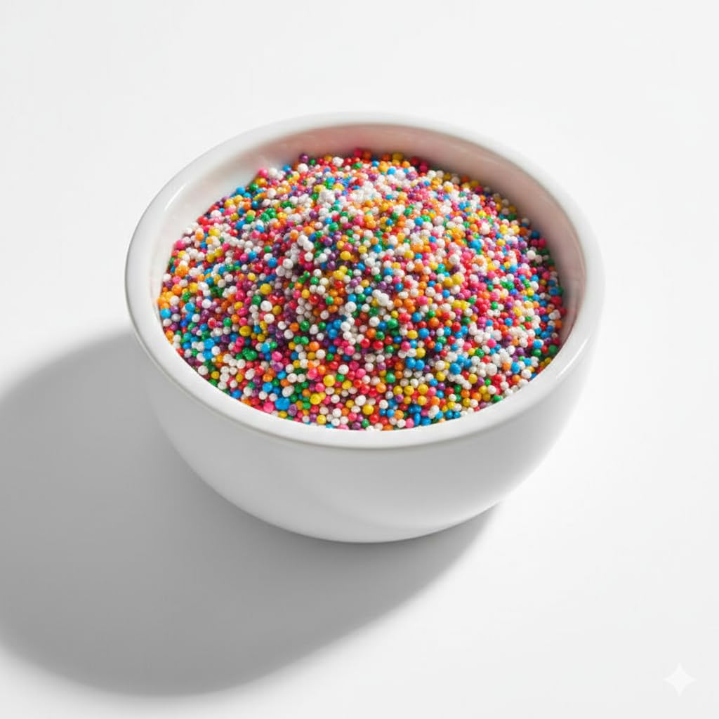 Glownary Rainbow Nonpareils, 25 lb., Assorted Colors, Round, Kosher, Gluten-Free, Vegetarian