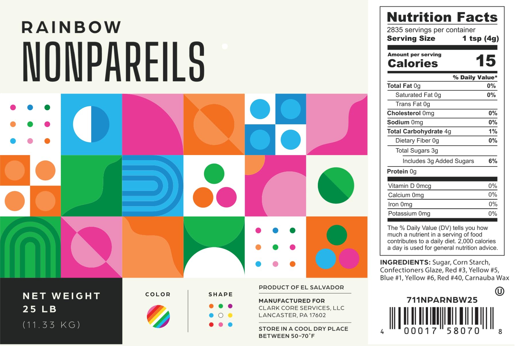 Glownary Rainbow Nonpareils, 25 lb., Assorted Colors, Round, Kosher, Gluten-Free, Vegetarian view 2