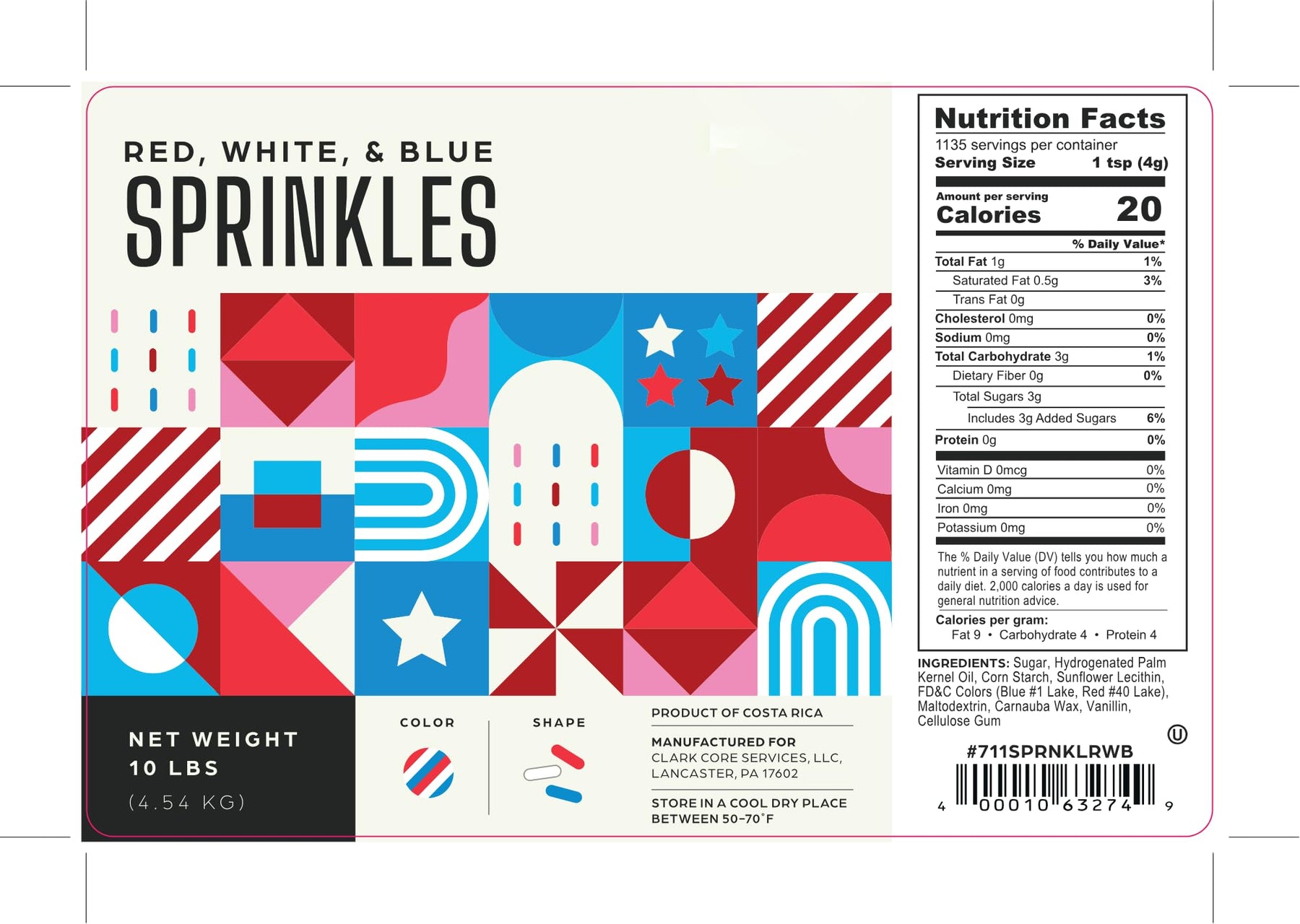 Glownary Red, White, and Blue Sprinkles, Patriotic Theme, 10 lb., Kosher, Gluten-Free, Vegetarian, Bulk Package view 2