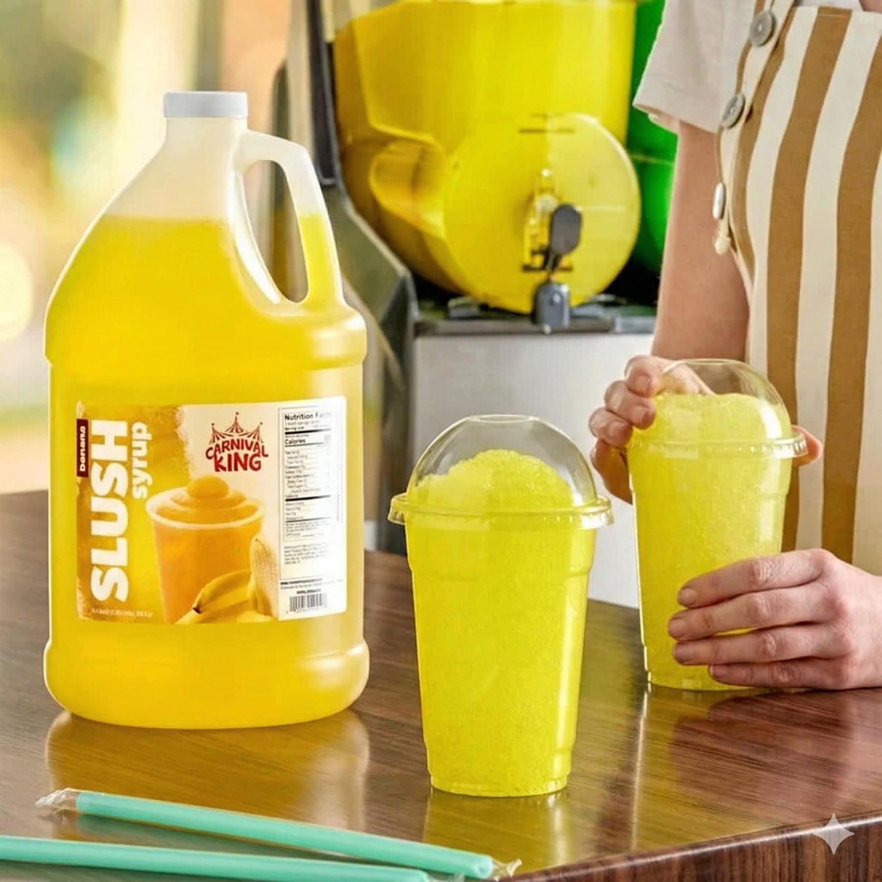 Slushy Mix Concentrate 1 Gallon – 5:1 Frozen Drink Syrup for Slushie, Granita & Snow Cone Machines – High Yield (48 Servings) – Gluten Free – Commercial Beverage Mix – Made in USA (4/Case, Banana) view 2
