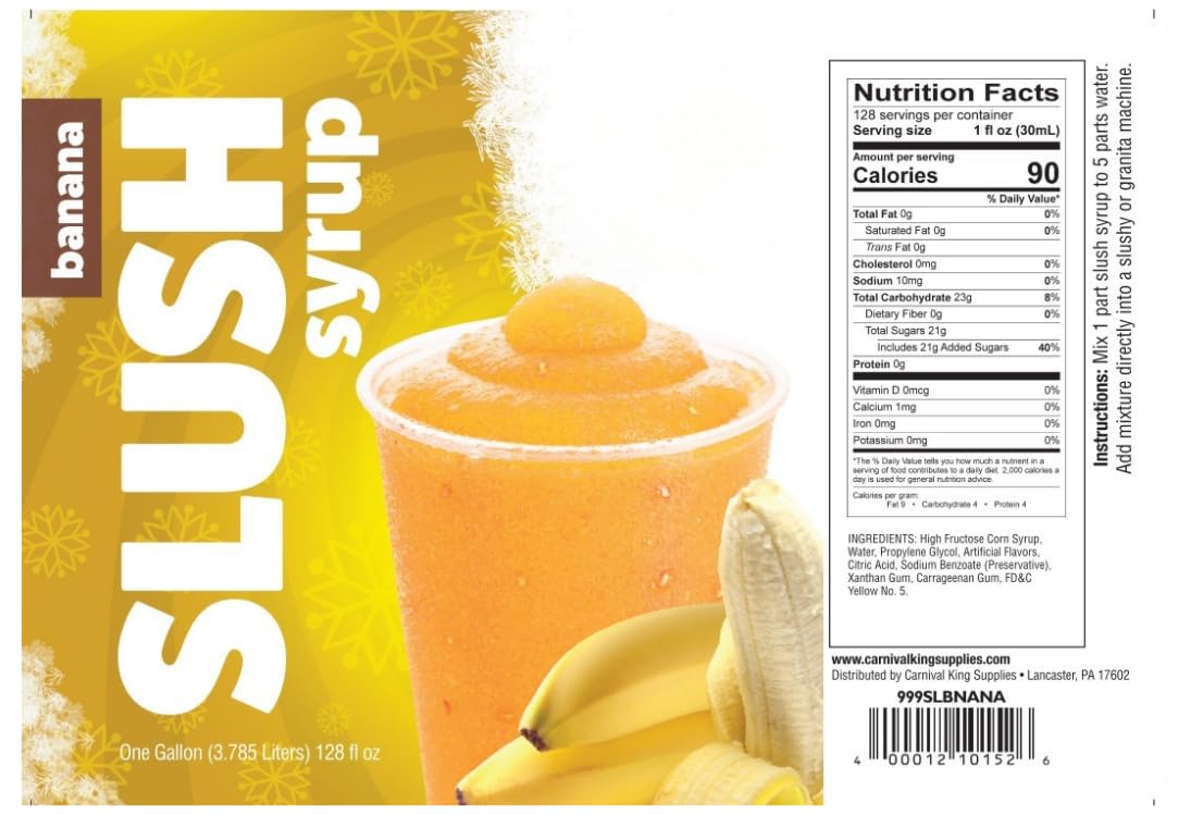 Slushy Mix Concentrate 1 Gallon – 5:1 Frozen Drink Syrup for Slushie, Granita & Snow Cone Machines – High Yield (48 Servings) – Gluten Free – Commercial Beverage Mix – Made in USA (4/Case, Banana) view 3