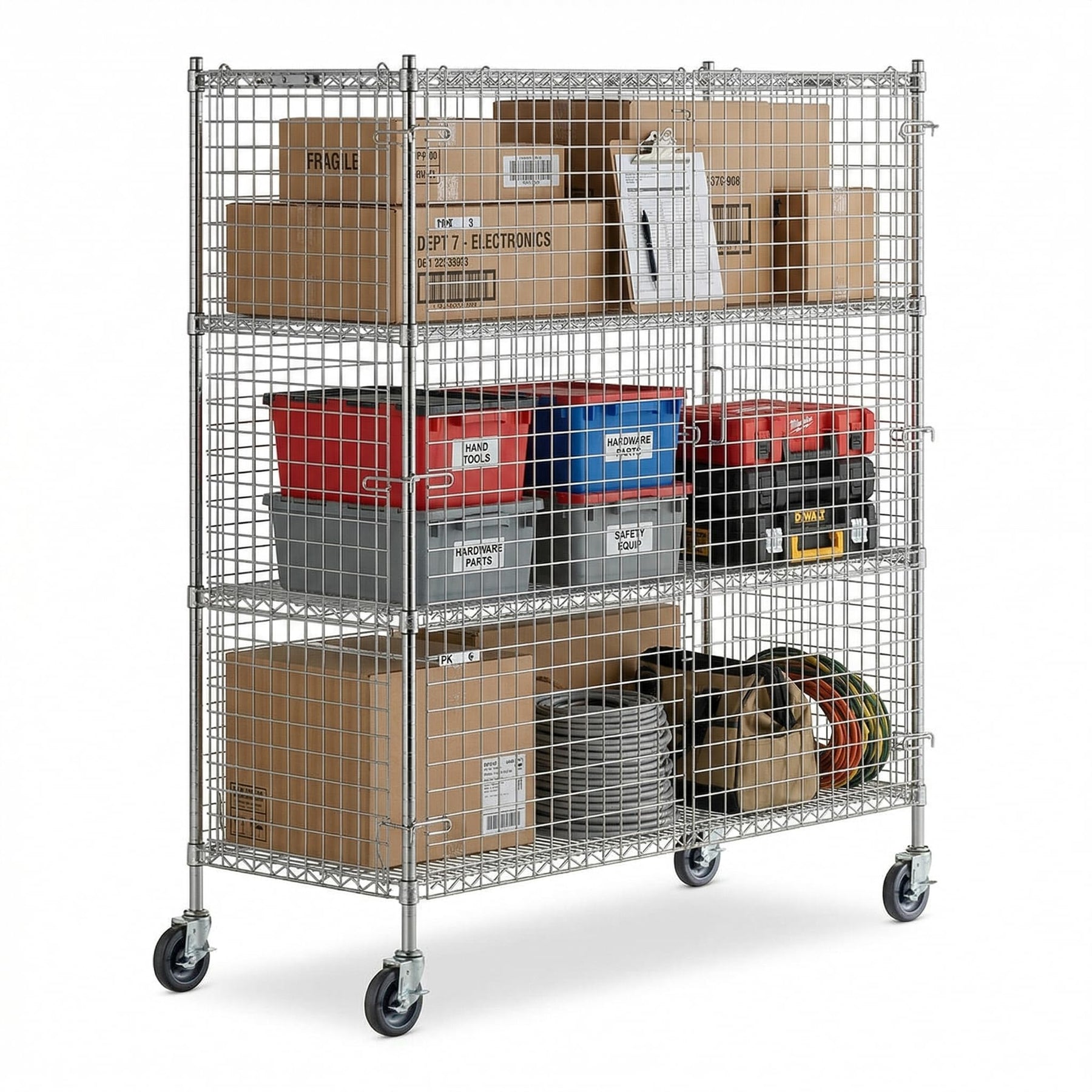 Glownary NSF Mobile Wire Security Cage Kit, 70 Inch (Chrome, 24" x 60", Mobile)