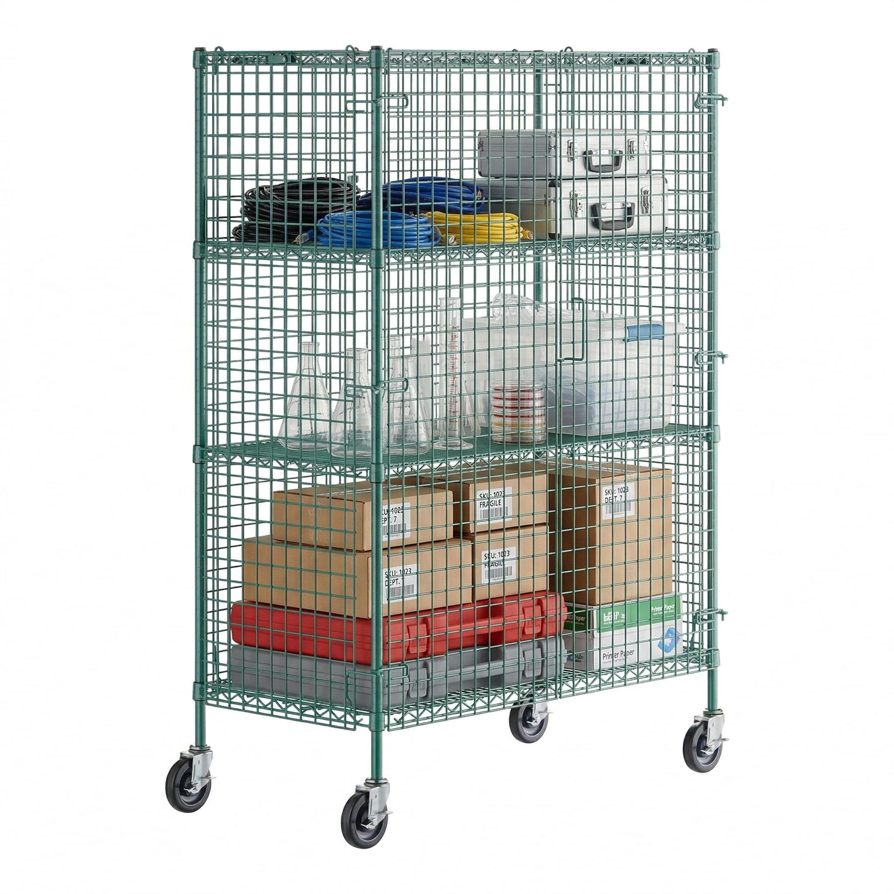 Glownary NSF Mobile Wire Security Cage Kit, 70 Inch (Green, 24" x 48", Mobile)