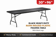 Glownary Heavy-Duty Blow Molded Plastic Folding Table, 72x30x29 Inches, White Top with Black Steel Legs, 300 lb Capacity, Seats 6, Foldable, Rectangular (Black, 30" x 96", Folding Table) view 2