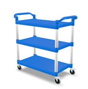 Plastic Utility Bussing Cart with Shelves, 450 lb. Capacity, for Restaurants and Catering (Blue, 42" x 20")