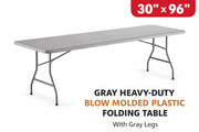 Glownary Heavy-Duty Blow Molded Plastic Folding Table, 72x30x29 Inches, White Top with Black Steel Legs, 300 lb Capacity, Seats 6, Foldable, Rectangular (Gray, 30" x 96", Folding Table) view 2