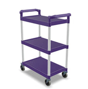 Plastic Utility Bussing Cart with Shelves, 450 lb. Capacity, for Restaurants and Catering (Purple, 32" x 16")