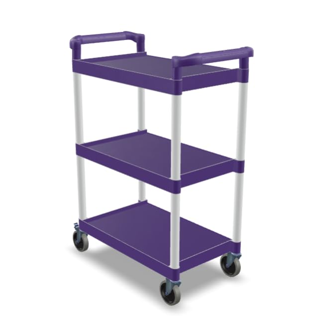 Plastic Utility Bussing Cart with Shelves, 450 lb. Capacity, for Restaurants and Catering (Purple, 32" x 16")