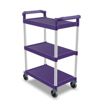 Plastic Utility Bussing Cart with Shelves, 450 lb. Capacity, for Restaurants and Catering (Purple, 32" x 16")