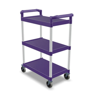 Plastic Utility Bussing Cart with Shelves, 450 lb. Capacity, for Restaurants and Catering (Purple, 32" x 16")