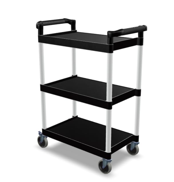 Plastic Utility Bussing Cart with Shelves, 450 lb. Capacity, for Restaurants and Catering (Black, 32" x 16")