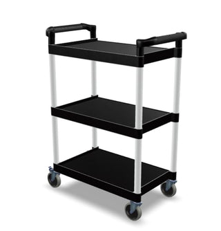 Plastic Utility Bussing Cart with Shelves, 450 lb. Capacity, for Restaurants and Catering (Black, 32" x 16")