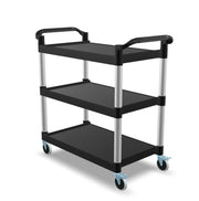 Plastic Utility Bussing Cart with Shelves, 450 lb. Capacity, for Restaurants and Catering (Black, 42" x 20")