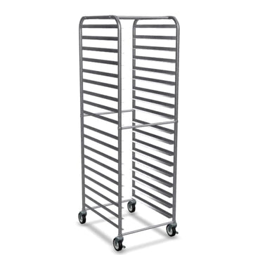 Glownary Pan End Load Bun Sheet Pan Rack, Aluminum, Silver, with Casters, 660 lb. Capacity, Full Height, Freezer Safe, Portable (Unassembled) (18 Pan)