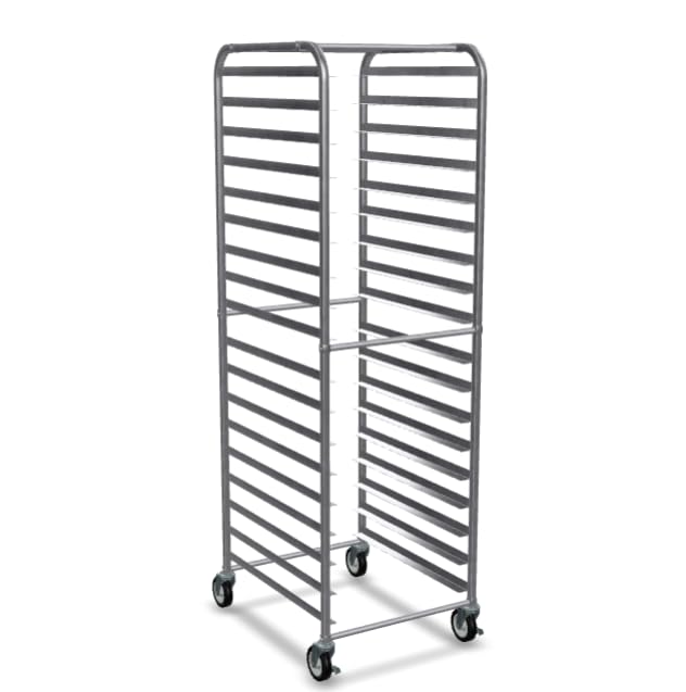 Glownary Pan End Load Bun Sheet Pan Rack, Aluminum, Silver, with Casters, 660 lb. Capacity, Full Height, Freezer Safe, Portable (Unassembled) (18 Pan)