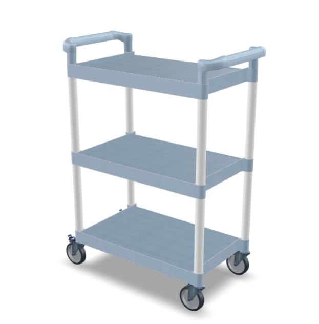 Plastic Utility Bussing Cart with Shelves, 450 lb. Capacity, for Restaurants and Catering (Gray, 32" x 16")