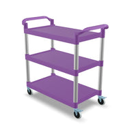 Plastic Utility Bussing Cart with Shelves, 450 lb. Capacity, for Restaurants and Catering (Purple, 42" x 20")