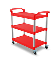 Plastic Utility Bussing Cart with Shelves, 450 lb. Capacity, for Restaurants and Catering (Red, 42" x 20")