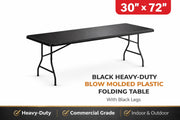Glownary Heavy-Duty Blow Molded Plastic Folding Table, 72x30x29 Inches, White Top with Black Steel Legs, 300 lb Capacity, Seats 6, Foldable, Rectangular (Black, 30" x 72", Folding Table) view 2