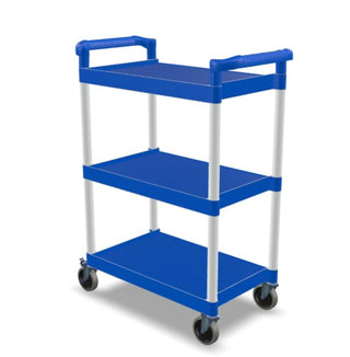 Plastic Utility Bussing Cart with Shelves, 450 lb. Capacity, for Restaurants and Catering (Blue, 32" x 16")