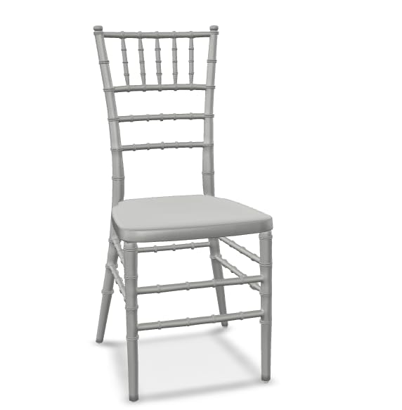 Glownary Reinforced Heavy-Duty Resin Chiavari Chair with Steel Frame, 500 lb. Capacity, Stackable, Indoor/Outdoor, for Banquets and Weddings (Silver)