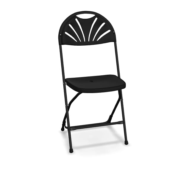 Glownary Plastic Fan Back Folding Chair, Steel Frame, 300 lb. Capacity, Indoor and Outdoor Use, 10 Pack (Black)